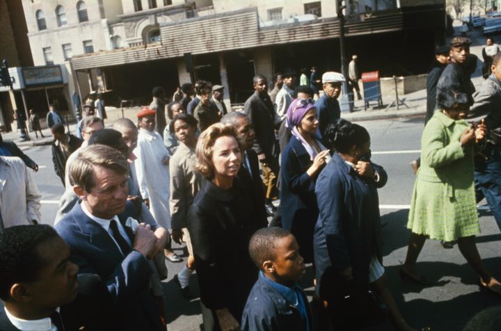 Robert Kennedy and Wife Ethel Touring Fire-Damaged Area of Washington