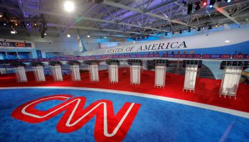 Presidential Debate Features Air Force One Background Before Debate Starts