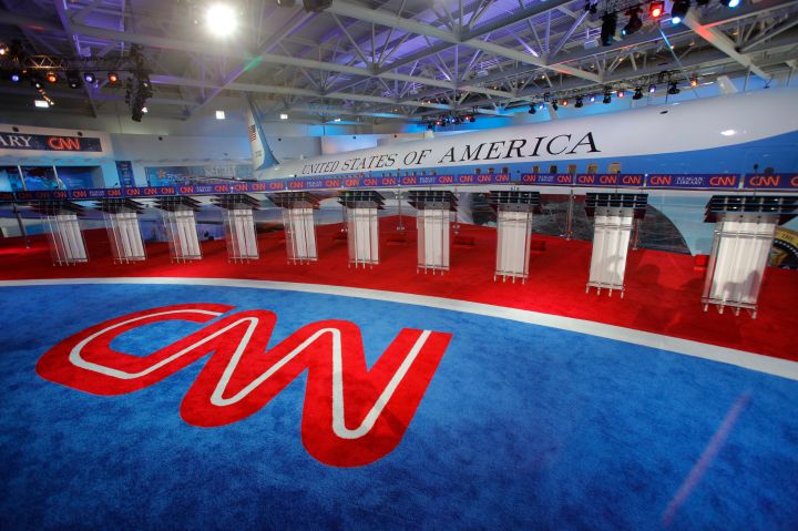 Presidential Debate Features Air Force One Background Before Debate Starts