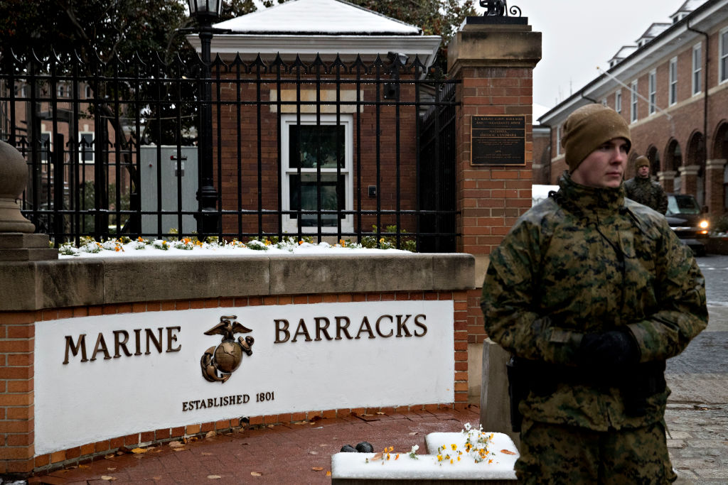 President Trump And First Lady Melania Trump Visit Marine Barracks