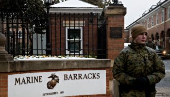 President Trump And First Lady Melania Trump Visit Marine Barracks
