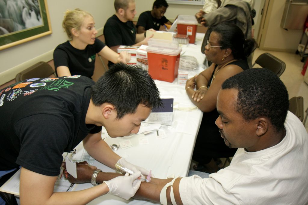 A man having a blood test at Jessie Trice Community Health Center