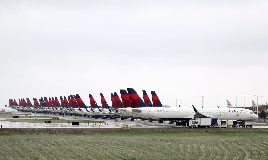 Delta Planes Sit Idle At Kansas City International Airport