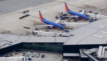 Southwest Boeing 737 airplanes sit at th