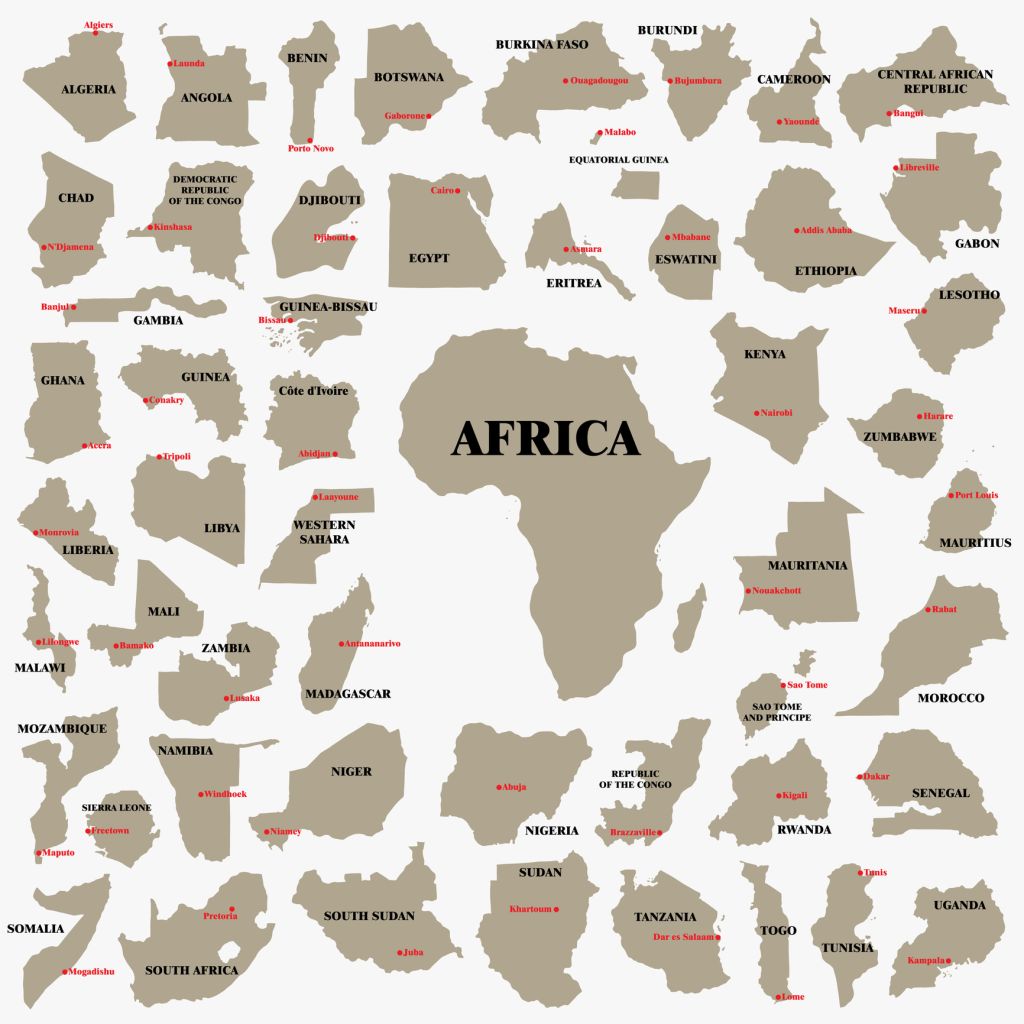 Doodle freehand drawing of Africa countries map.