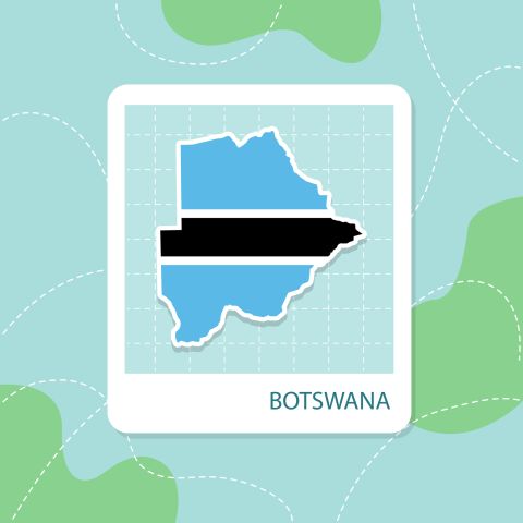Stickers of Botswana map with flag pattern in frame.
