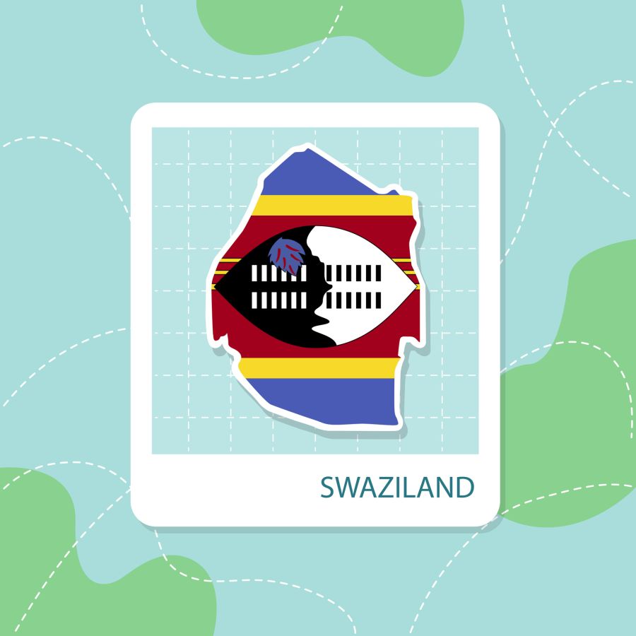 Stickers of Eswatini map with flag pattern in frame.