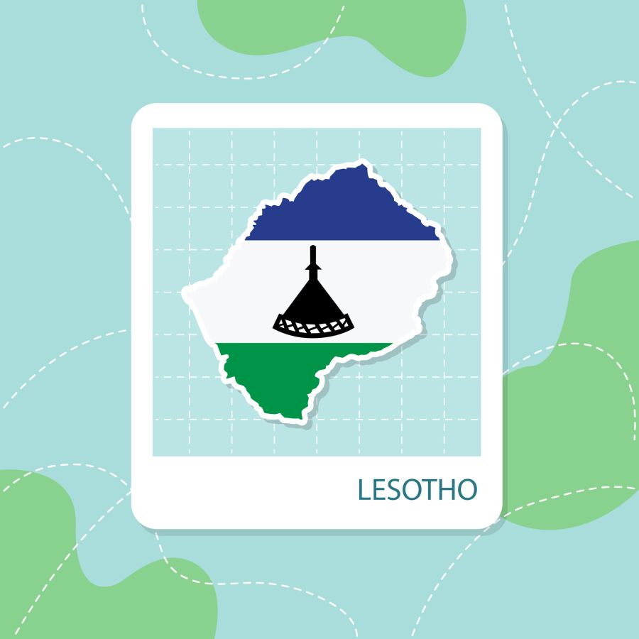 Stickers of Lesotho map with flag pattern in frame.