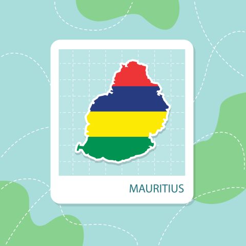 Stickers of Mauritius map with flag pattern in frame.