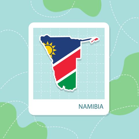 Stickers of Namibia map with flag pattern in frame.