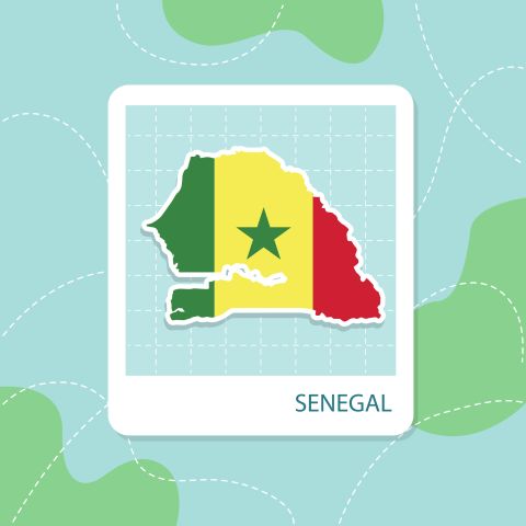 Stickers of Senegal map with flag pattern in frame.