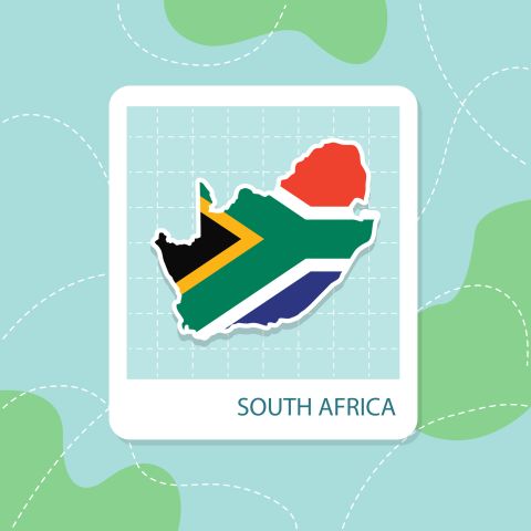 Stickers of South Africa map with flag pattern in frame.