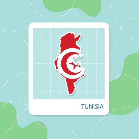 Stickers of Tunisia map with flag pattern in frame.