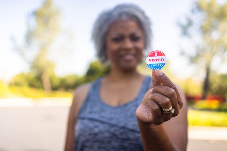 Older Black Woman with I Voted Sticker