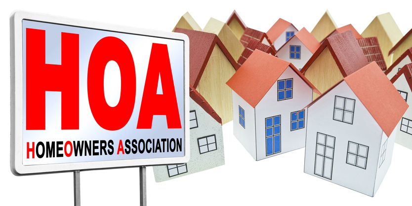 HOMEOWNER ASSOCIATION HOA - Homeowner community is a private association for the purpose of marketing, managing, and selling homes - Concept with residential homes models and billboard