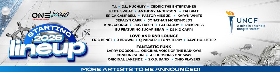 One Voyage 2026 lineup poster featuring musical artists and UNCF logo